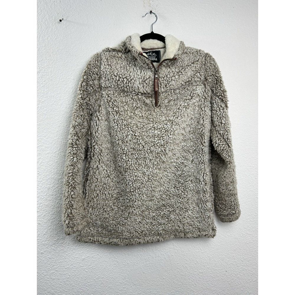 Grizzly Sherpa 1/4 Zip Size S Brown‎ Beige Warm Fleece